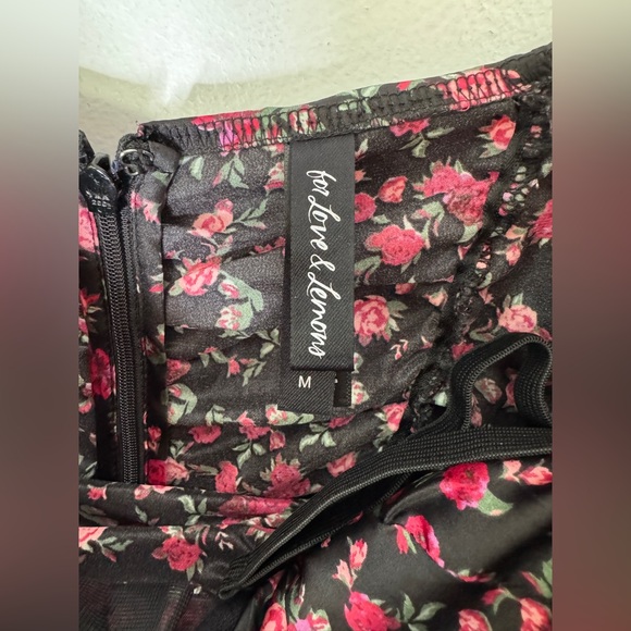 For Love & Lemons Melrose Ruched Puff Sleeve‎ Mini Dress Satin Multicolor Size M - Picture 5 of 6